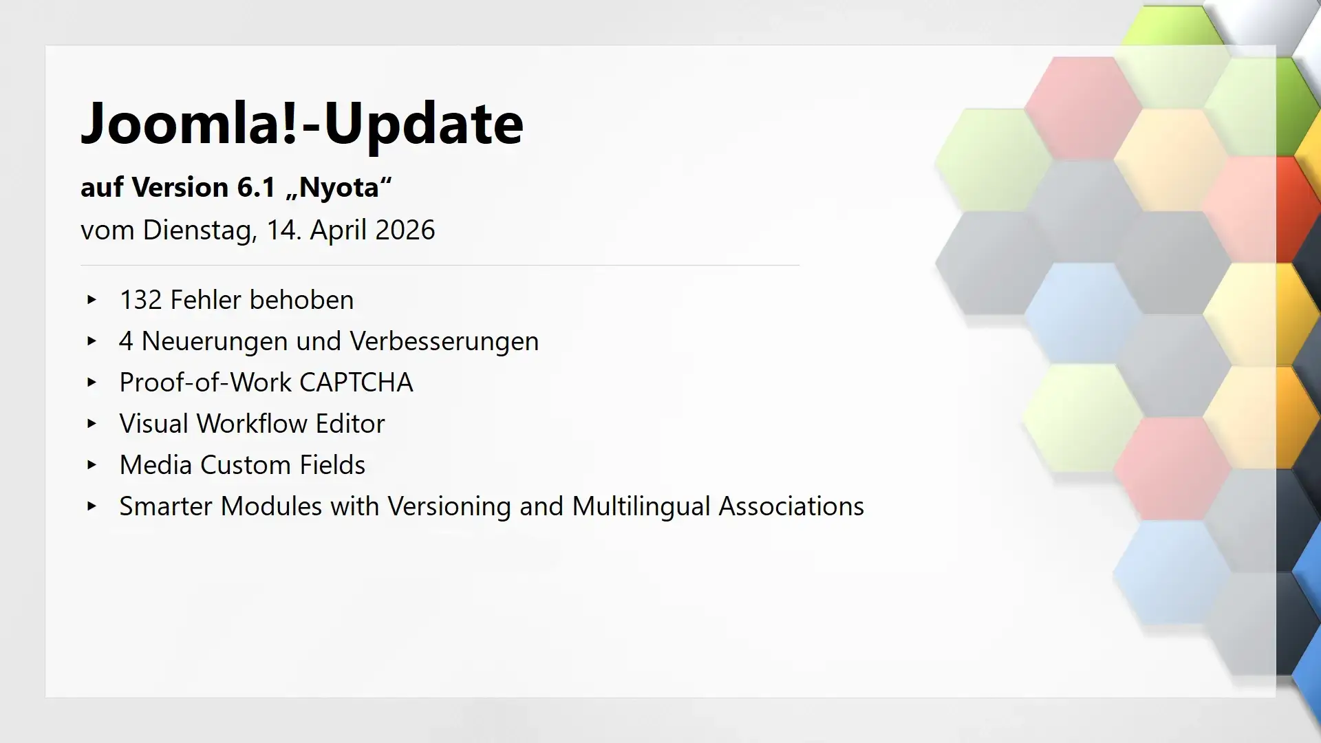 Joomla!-Update auf Version 6.1 - Nyota - am 14 April 2026 erschienen