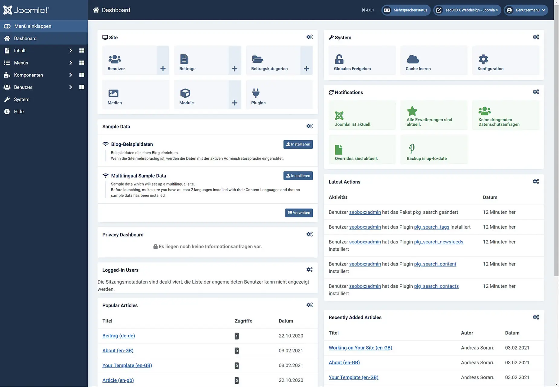 Joomla4! - Dashboard