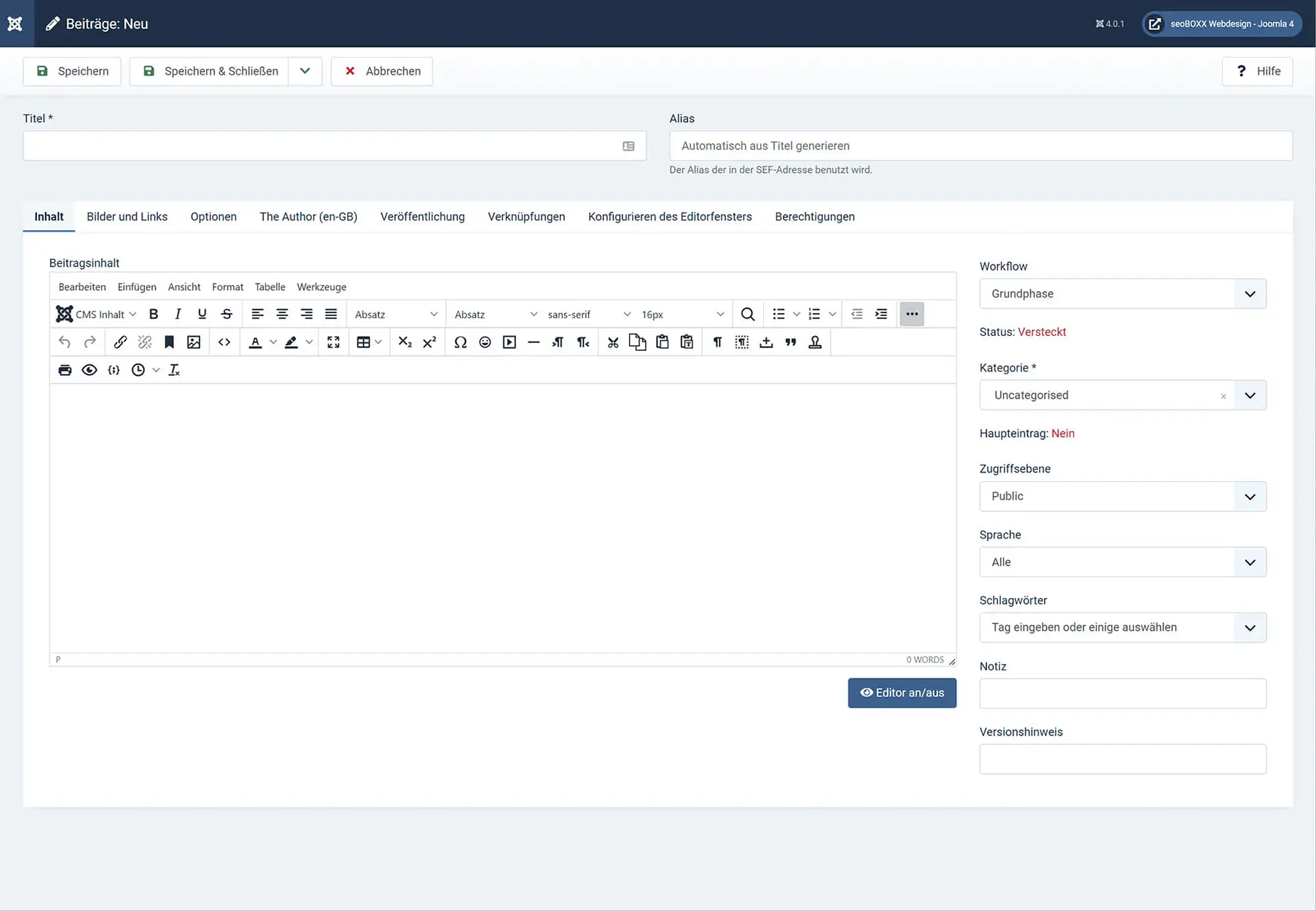 Joomla4! - Integrierter Editor