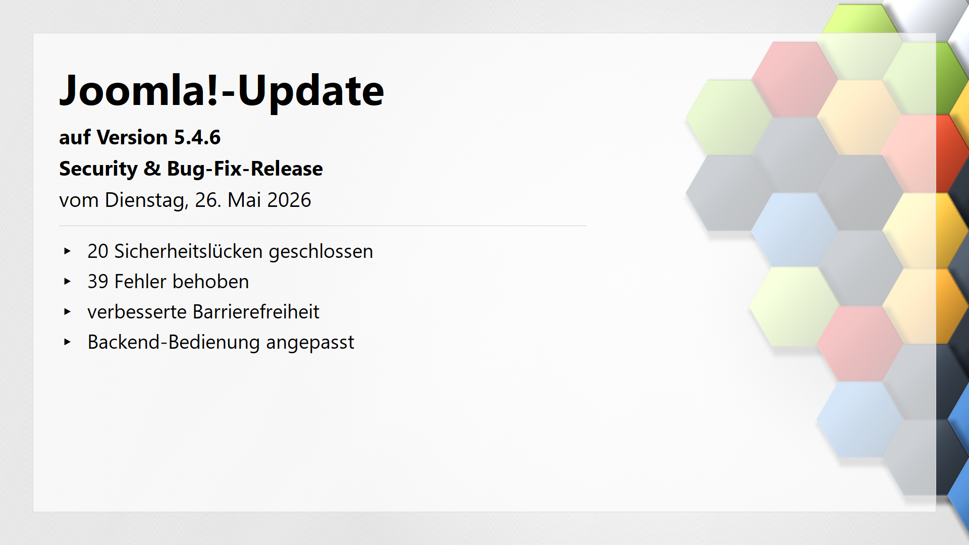 Joomla!-Update auf Version 5.4.6 am 26 Mai 2026 erschienen - Security and Bug-Fix Release