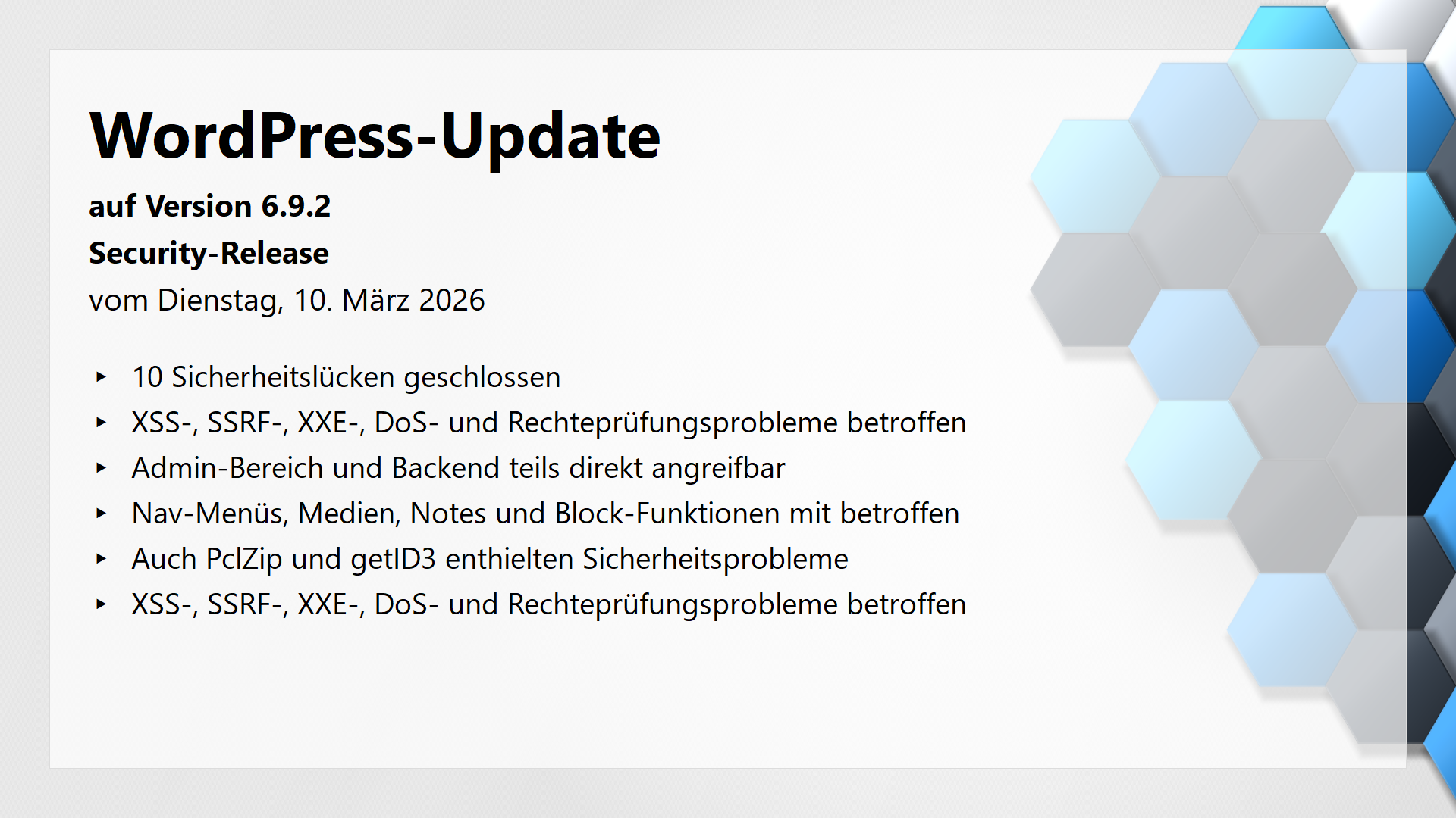 WordPress-Update 6.9.2 - 10-03-2026 - Security-Release