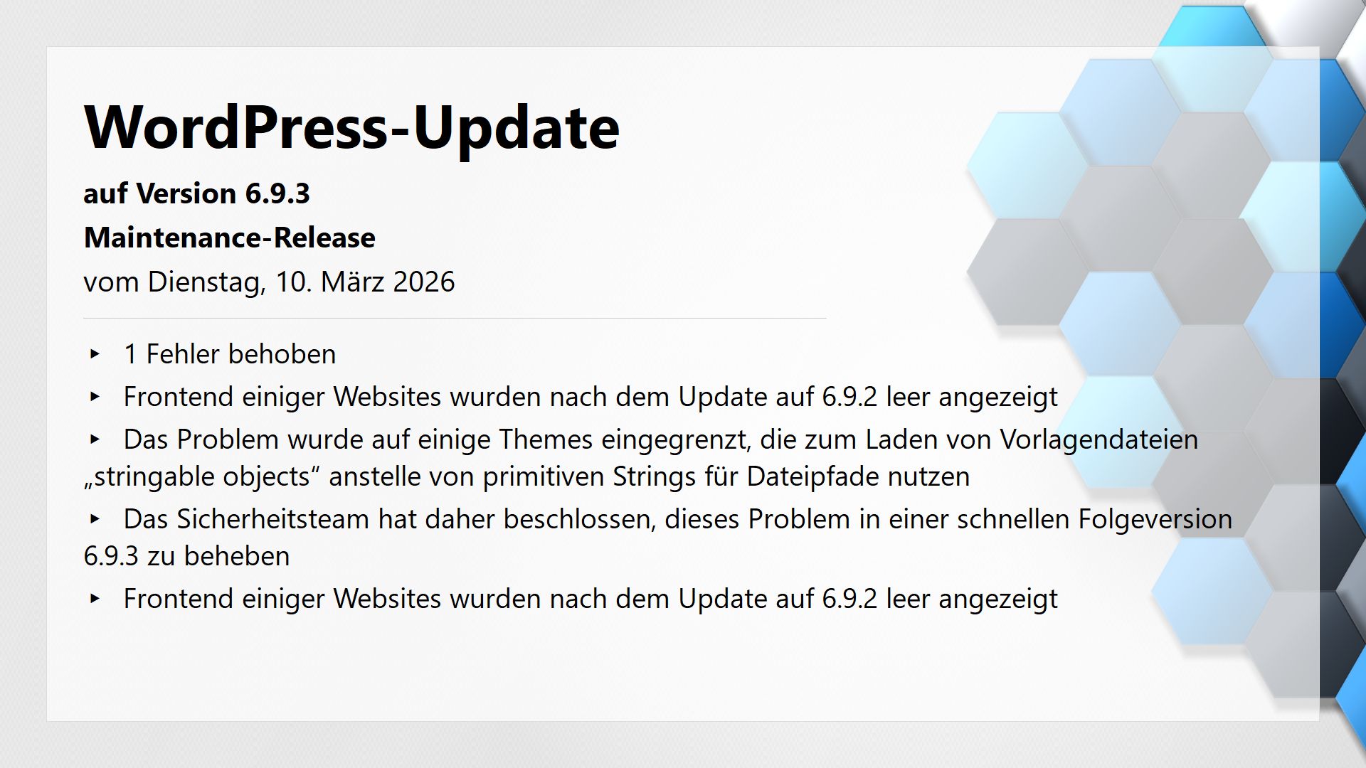WordPress-Update 6.9.3 - 10-03-2026 - Maintenance-Release