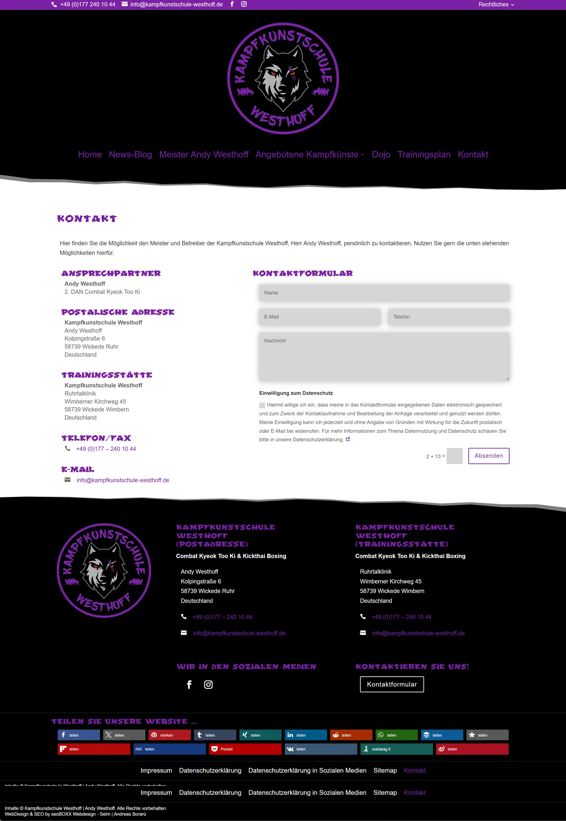 Kampfkunstschule Westhoff - Andy Westhoff - Wickede Ruhr - Kontakt