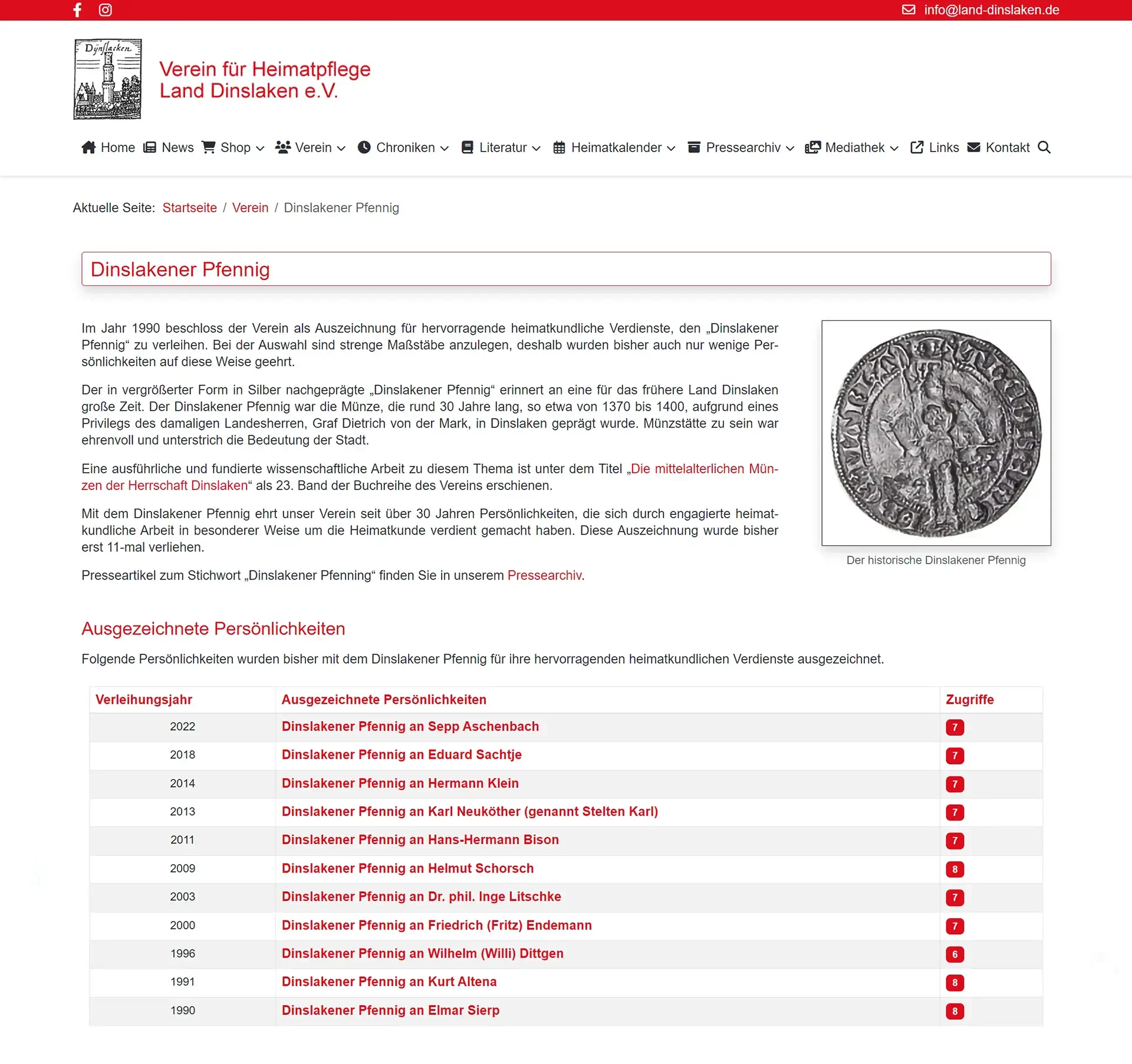 Verein für Heimatpflege Land Dinslaken e.V. - Website 2023 - Dinslakener Pfennig