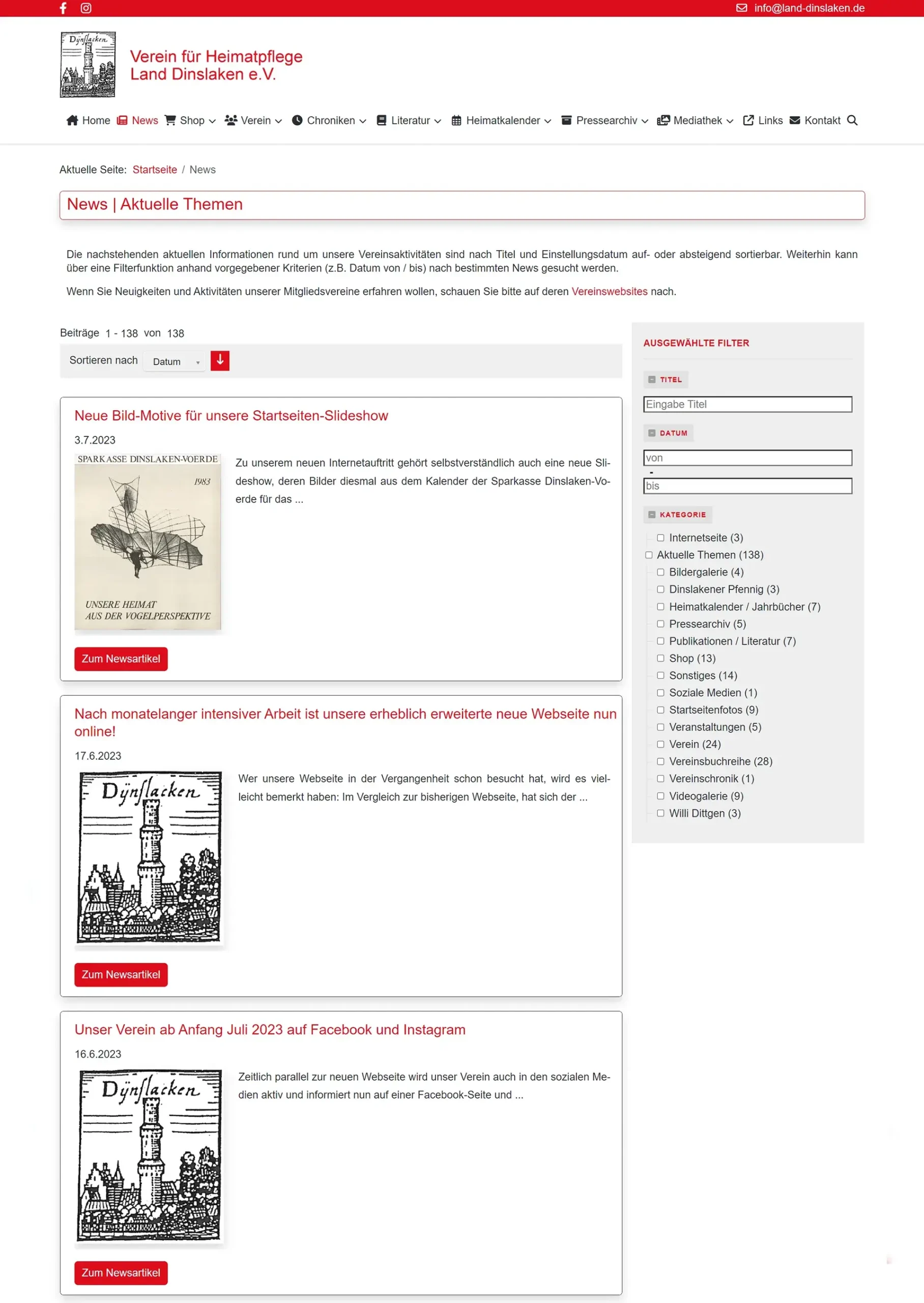 Verein für Heimatpflege Land Dinslaken e.V. - Website 2023 - News-Blog