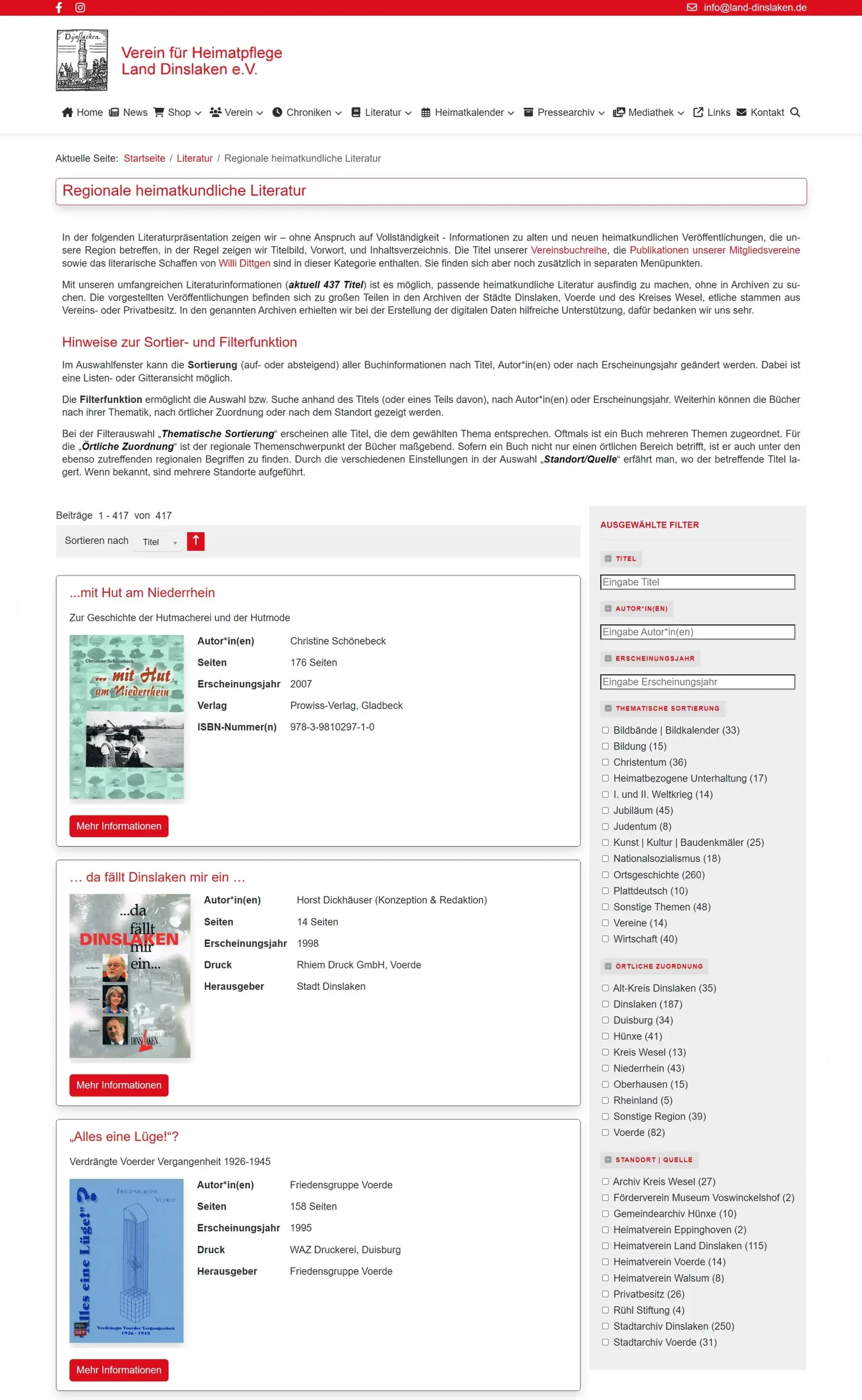 Verein für Heimatpflege Land Dinslaken e.V. - Website 2023 - Regionale heimatkundliche Literatur