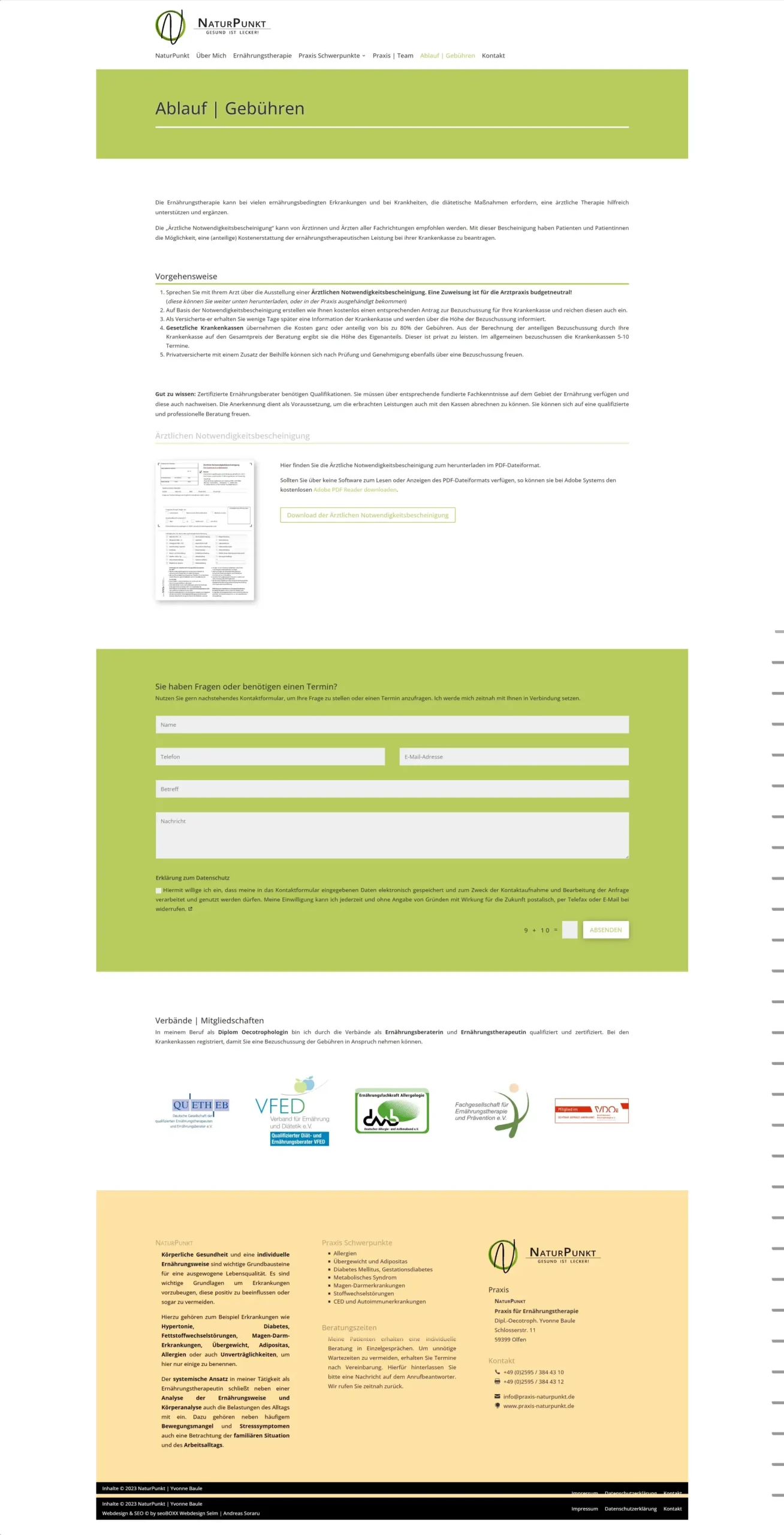 Praxis NaturPunkt - Yvonne Baule - Olfen - Ablauf und Gebühren