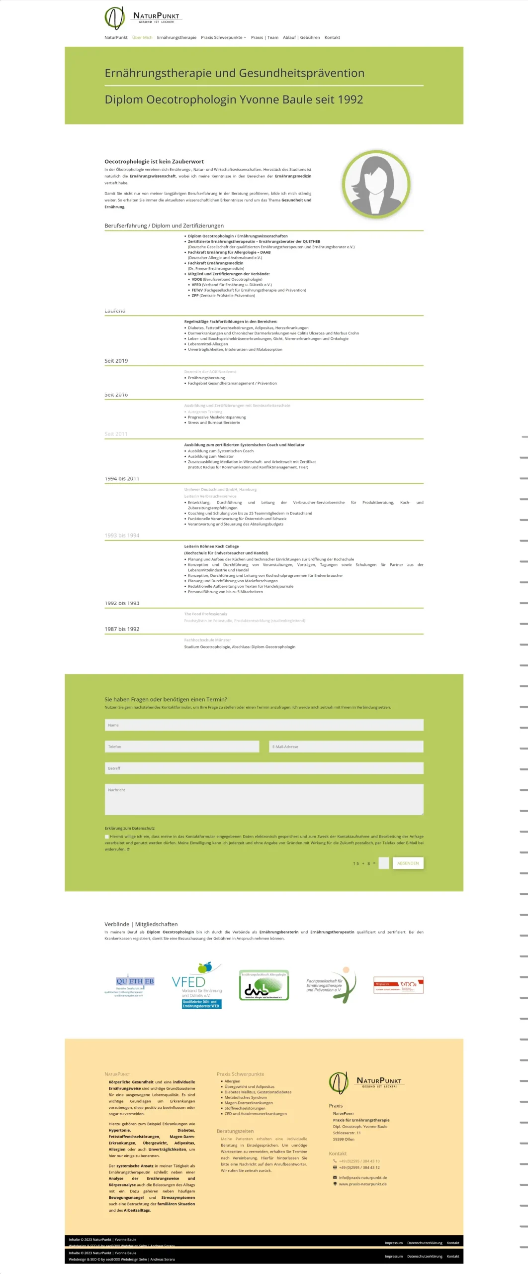 Praxis NaturPunkt - Yvonne Baule - Olfen - Über mich Seite